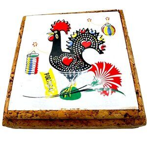 Tile Trinket Box Hand-Painted Portugal Rooster "O Galo De Barcelos" Cork 5.25"